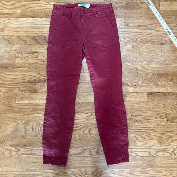 Anthropologie Jefferson Slim Utility Pants Size 27 Dark Red Chino Ankle - Picture 2 of 6